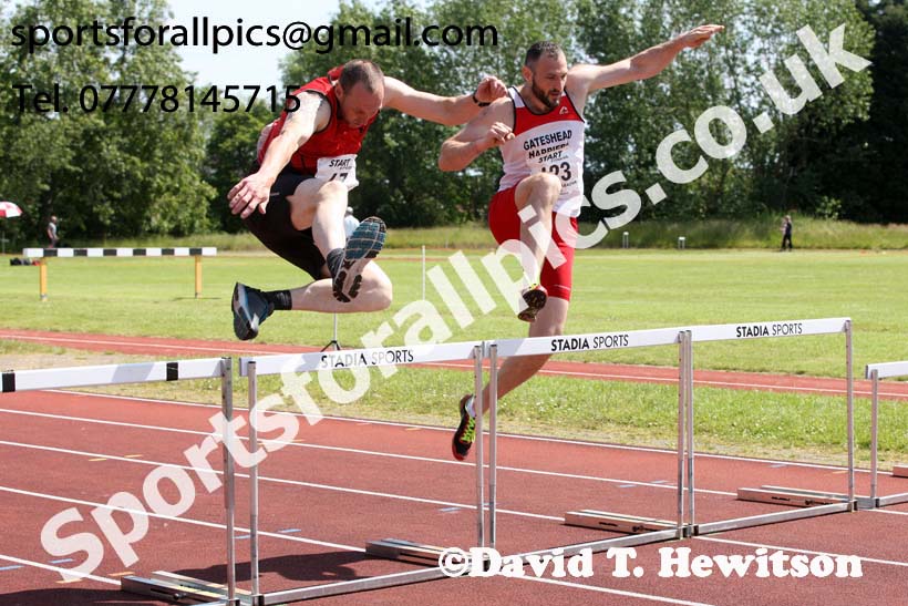 Mens 300 metres hurdles, 2019 NEMA Track and Field Champs, Monkton. Photo:  David T. Hewitson/Sports for All Pics